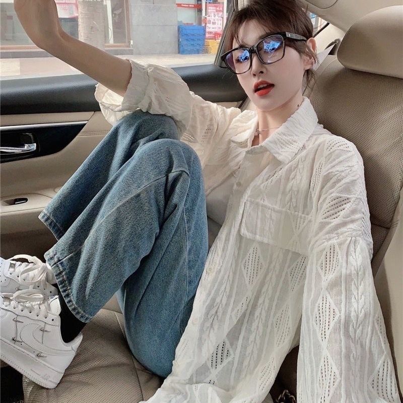 2023 spring new casual crochet hollow shirt design niche women's slim white shirt top