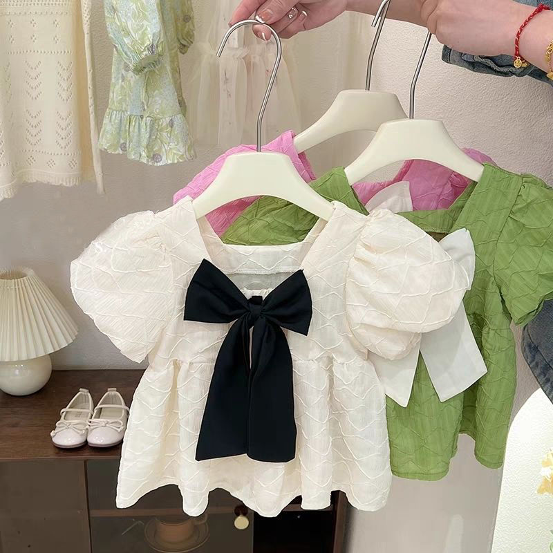 Girls summer short-sleeved t2023 children's puff sleeve foreign style net red Lolita top female treasure lady half-sleeved shirt