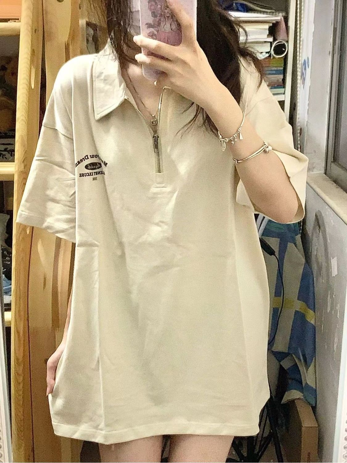 Guochao American retro lapel short-sleeved T-shirt women's summer new loose design sense niche half-sleeved top POLO shirt