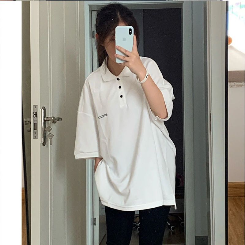 College style short-sleeved t-shirt women's summer loose all-match original letters casual street POLO shirt T-shirt tops ins tide