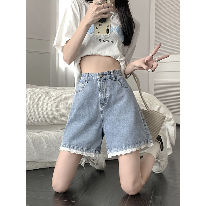辣妹牛仔短褲女夏季2023新款設計感小眾高腰顯瘦大碼闊腿A字熱褲