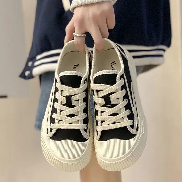 Houndstooth plaid canvas shoes women's ins trendy thick-soled biscuit shoes 2023 new spring and autumn all-match casual sneakers