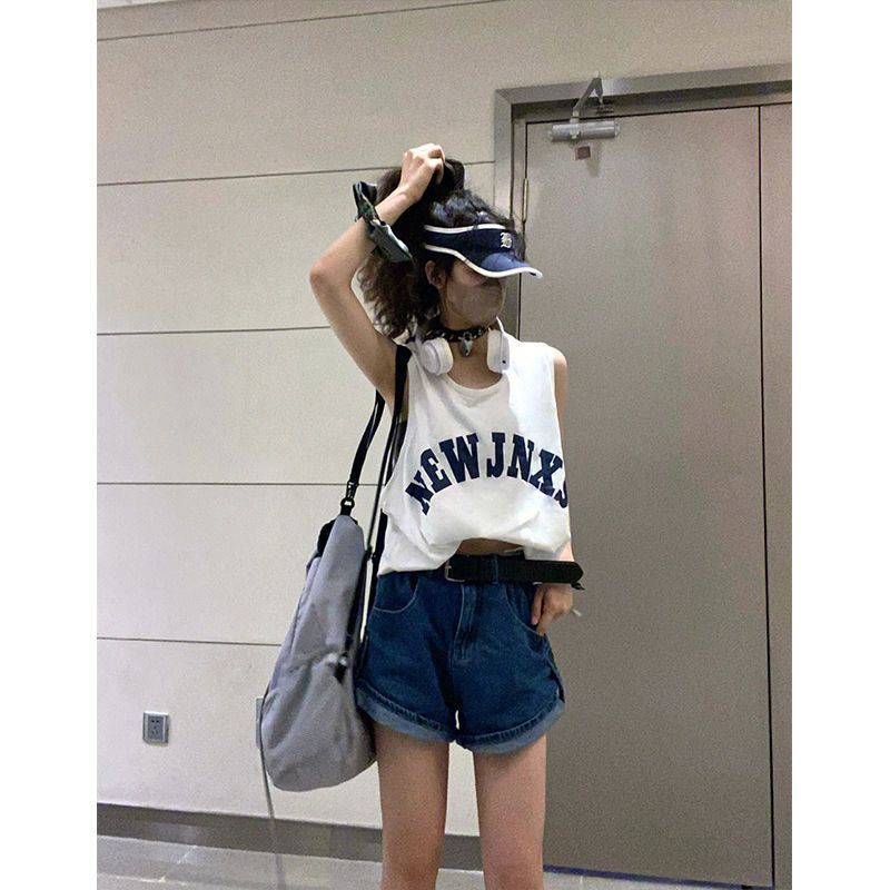 100% can't afford the ball American retro letter vest sleeveless T-shirt men and women niche design sense loose summer top ins