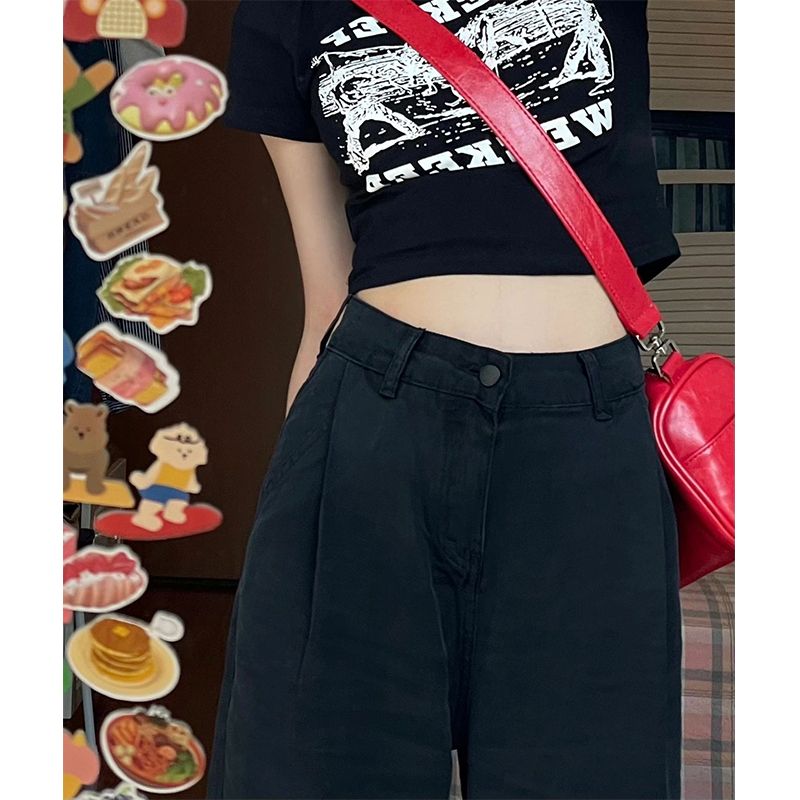 梨形身材黑色天絲軟牛仔褲女夏季薄款冰絲高腰垂感直筒拖地闊腿褲