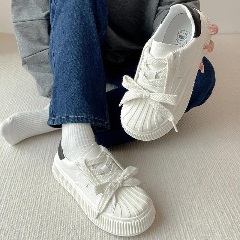Casual thick-soled small white shoes women's 2023 summer new shell head sneakers women's lace-up ins all-match student shoes