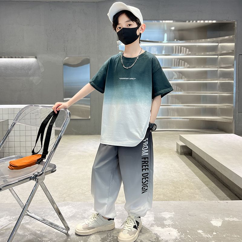 男童夏裝潮牌運動套裝兒童2023新款短袖長褲夏季中大童潮帥氣時髦