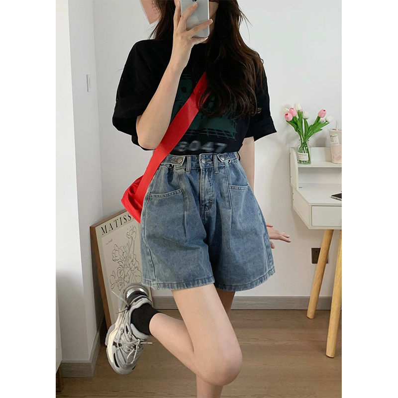 大碼胖mm夏季高腰五分牛仔短褲女2023新款ins潮a字顯瘦寬鬆闊腿子