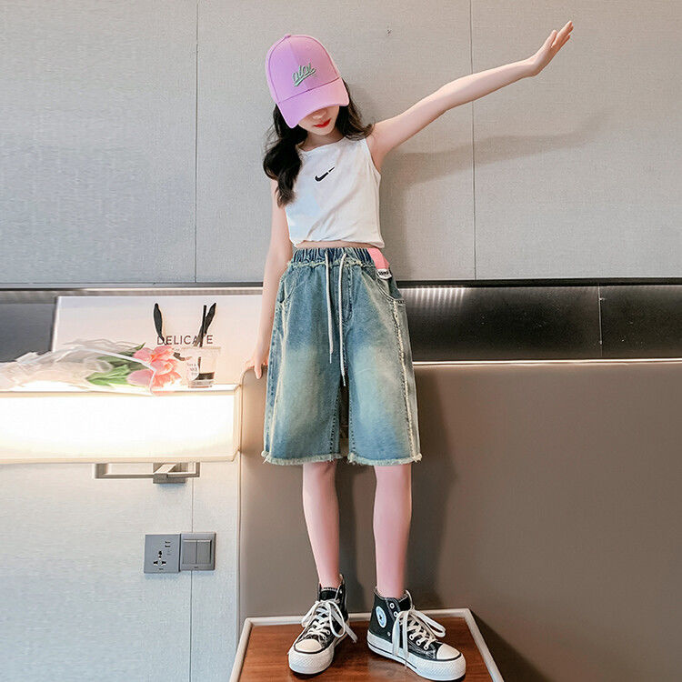 Girls' shorts, summer clothes, 9-year-old girls' summer wear, thin section five-point pants, big children's all-match western style children's jeans 8