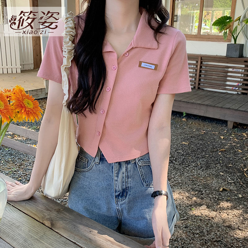 筱姿小香風正肩小POLO衫夏季短袖ins潮設計感別致不規則短款上衣