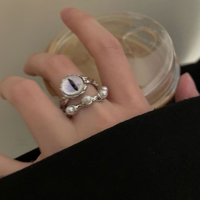 New Chinese style antique style old cat eye ring female niche design index finger ring light luxury luxury internet celebrity open ring