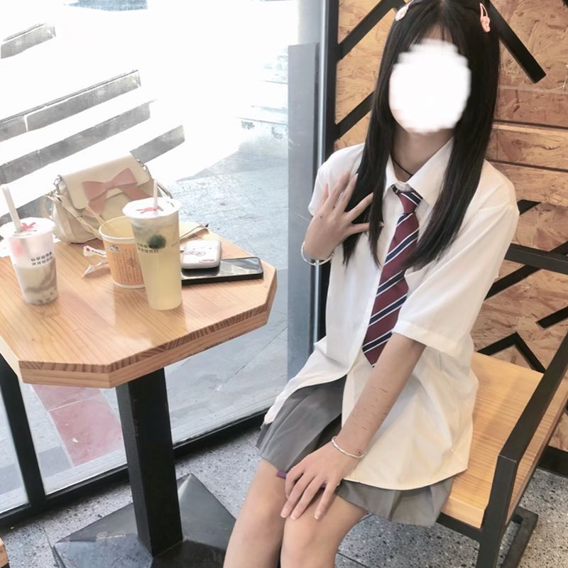 JK襯衫夏季新款日系學院風寬鬆短袖校供感甜美百搭襯衣百褶裙套裝