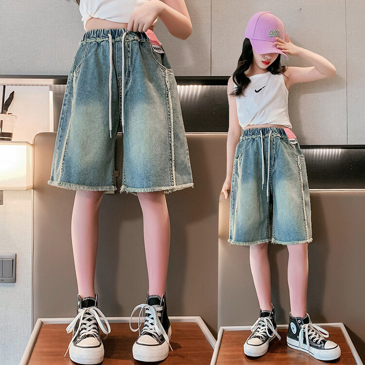 Girls' shorts, summer clothes, 9-year-old girls' summer wear, thin section five-point pants, big children's all-match western style children's jeans 8