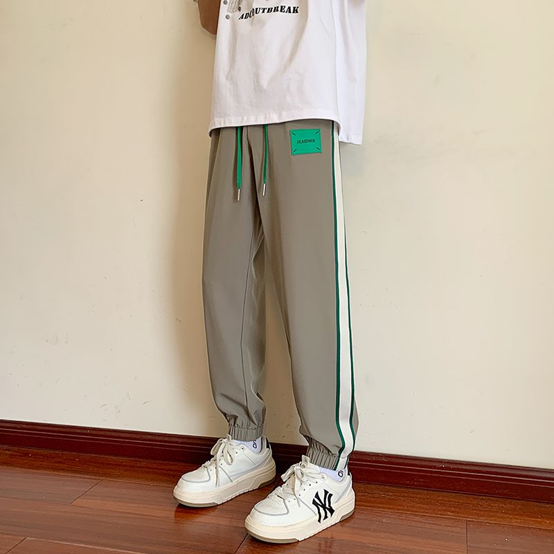 青少年夏季薄款冰絲休閒褲初中生帥氣百搭長褲高中生潮流寬鬆褲子