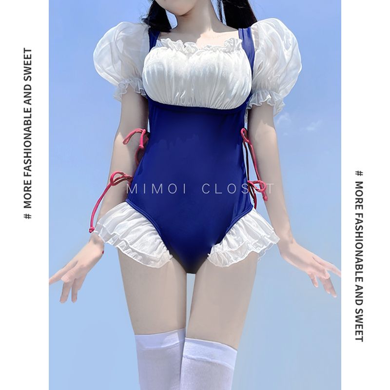 Snow White Swimsuit Female Ruffles Cover Belly Lolita Sports Summer Sunscreen Japanese Cute Student Swimsuit