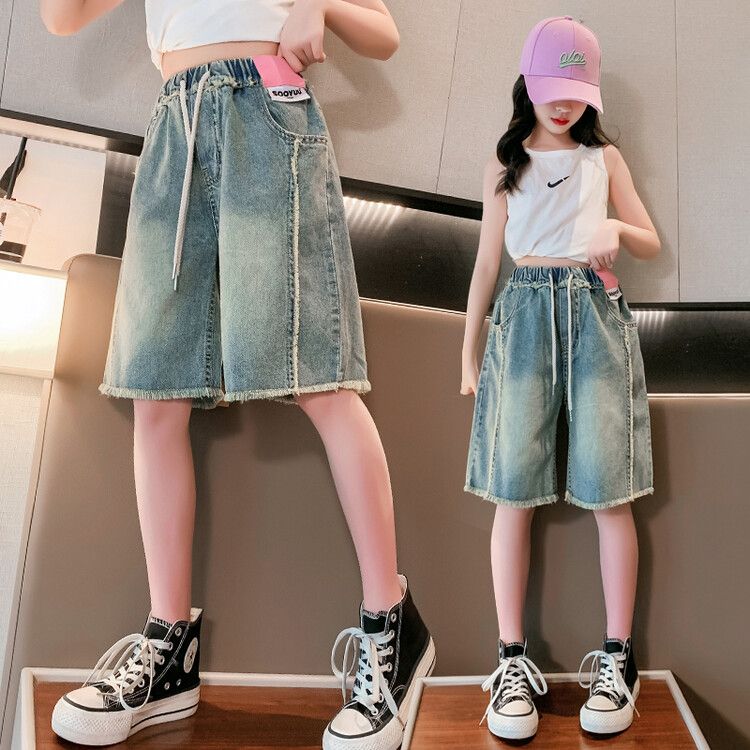 Girls' shorts, summer clothes, 9-year-old girls' summer wear, thin section five-point pants, big children's all-match western style children's jeans 8