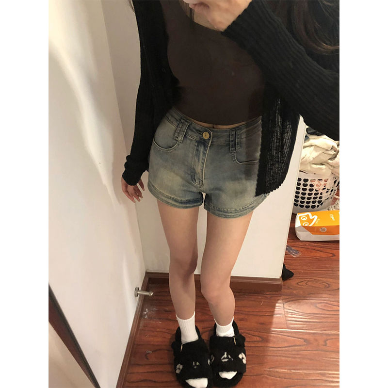 美式復古辣妹牛仔短褲女2023夏季新款大碼胖mm高腰修身顯瘦A字褲