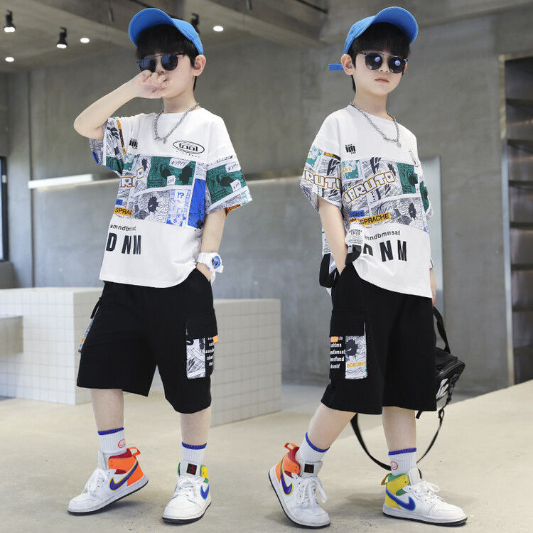 男童夏装短袖套装新款中大童儿童洋气男孩休闲运动时髦炸街潮