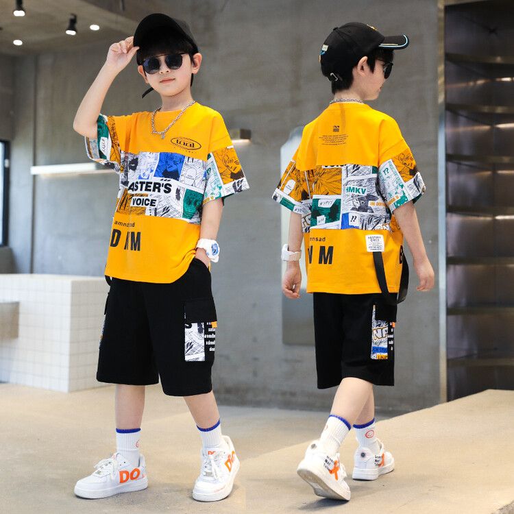 男童夏装短袖套装新款中大童儿童洋气男孩休闲运动时髦炸街潮
