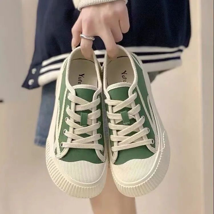 Houndstooth plaid canvas shoes women's ins trendy thick-soled biscuit shoes 2023 new spring and autumn all-match casual sneakers