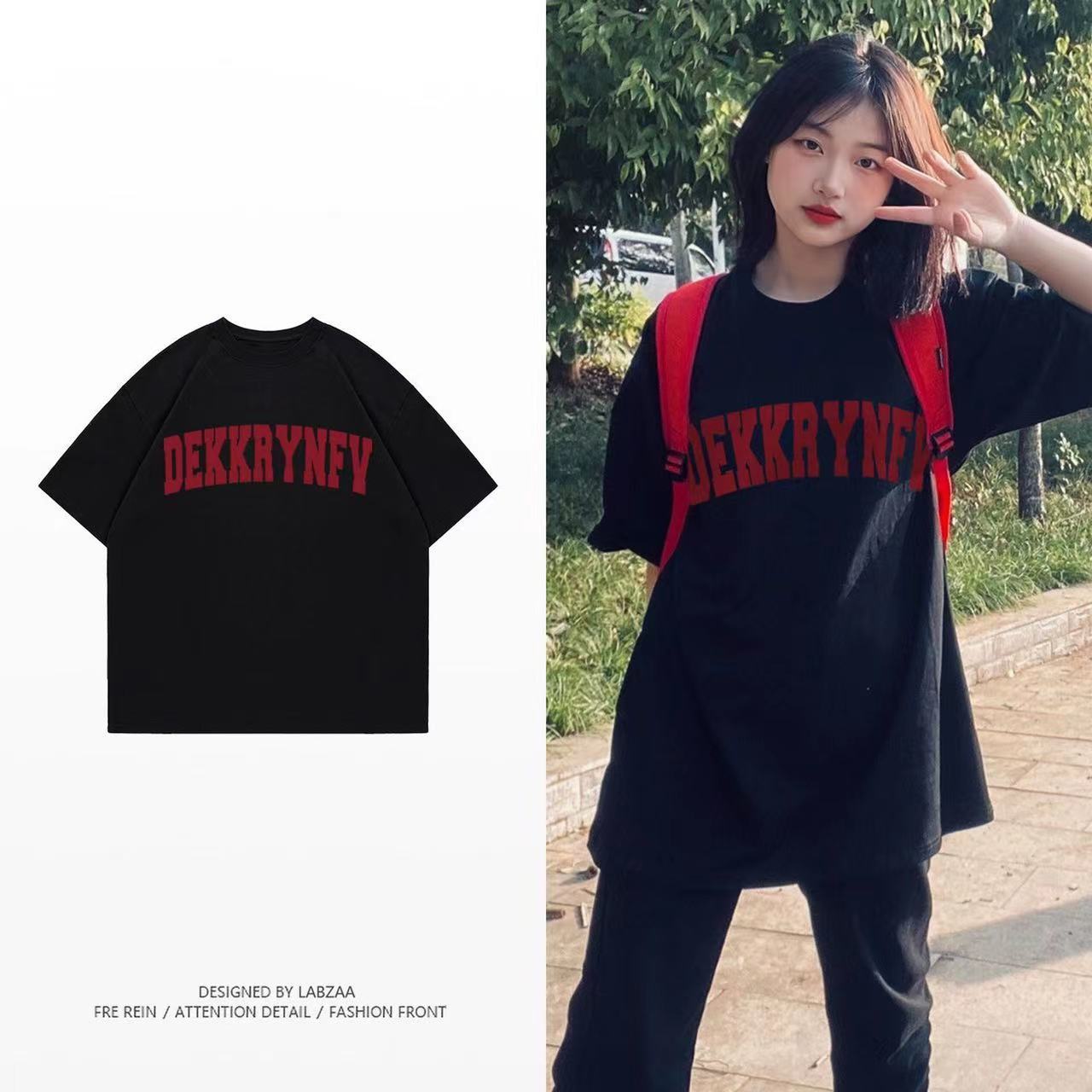 100%純棉夏季新款短袖T恤女圓領寬鬆原宿風oversize學生上衣服潮