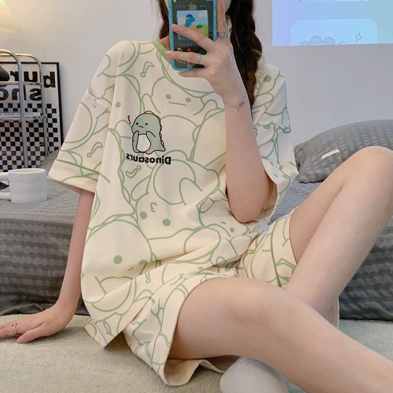 睡衣女夏季短袖短褲2023夏季女新款可愛卡通薄款ins風韓版居家服