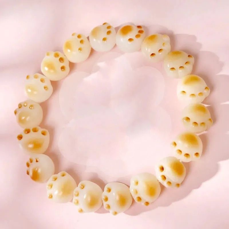 Charcoal grilled cat claw imitation Bodhi root bracelet imitation natural high-density soft white jade bodhi plate play cute gift bracelet