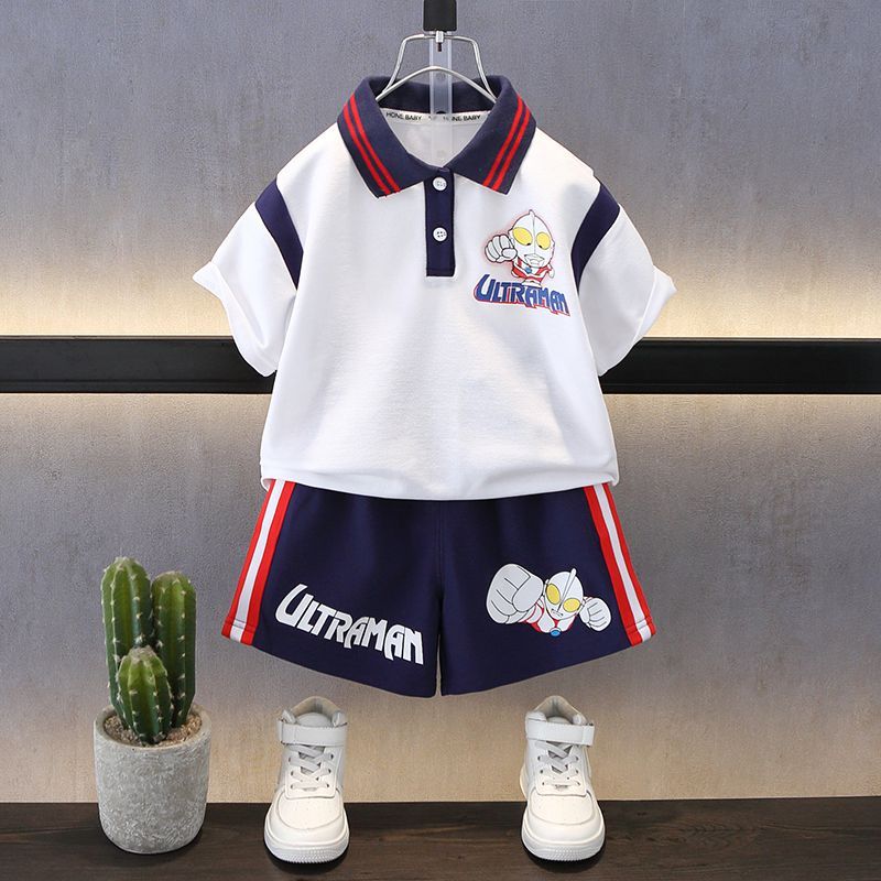 奧特曼衣服男童夏季套裝2023新款兒童短袖男寶寶夏裝polo衫兩件套