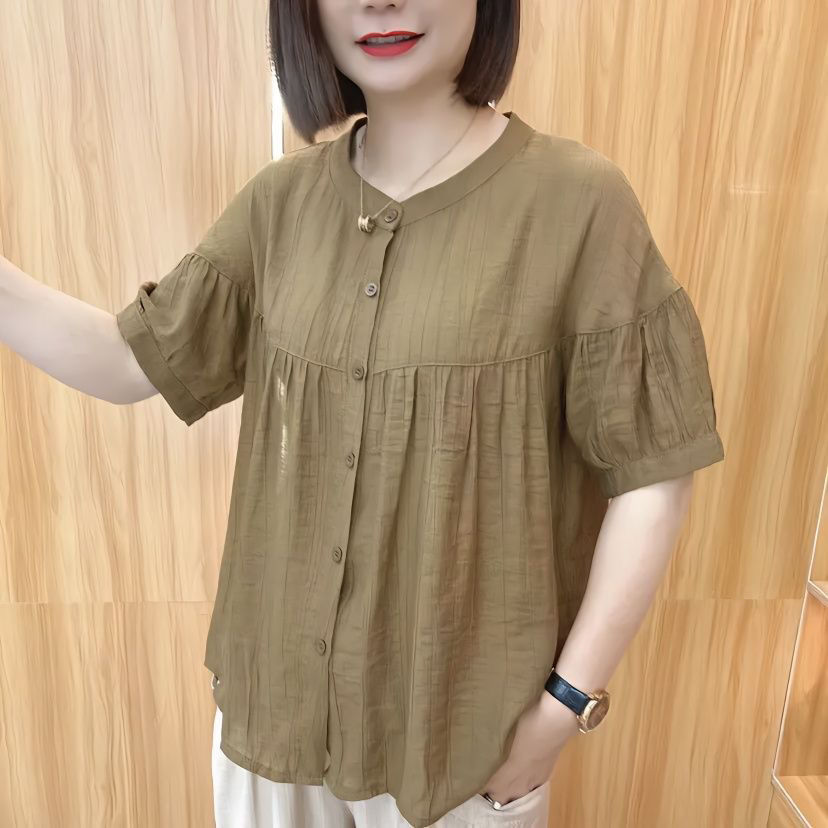 時尚襯衣女2023夏季新款休閒百搭中年媽媽裝寬鬆顯瘦遮肚子上衣女