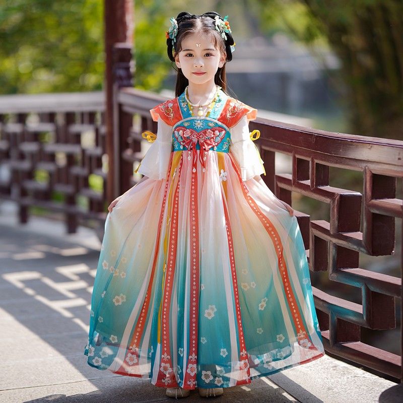女童漢服夏季古風超仙襦裙2023新款兒童古裝小女孩連衣裙唐裝夏款