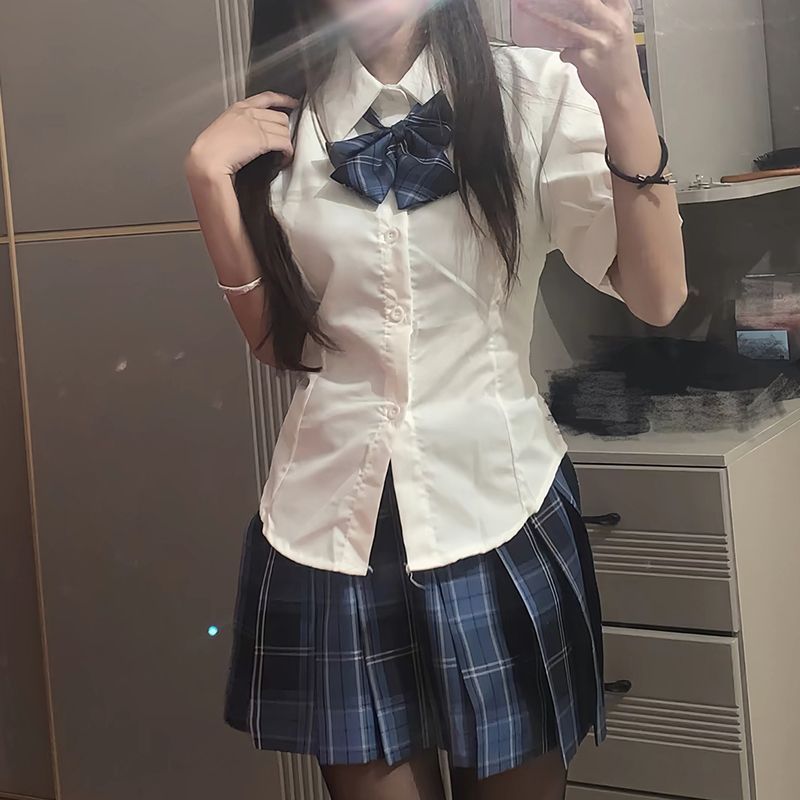 小眾設計ins學院風jk制服夏季甜辣收腰襯衫修身顯瘦泡泡袖襯衫女