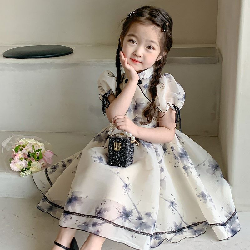 女童連衣裙夏季款漂亮公主裙兒童超仙中國風漢服旗袍裙寶寶碎花裙