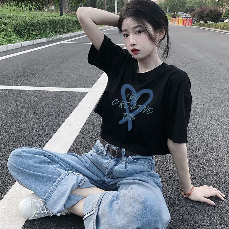 Can't afford the ball college style short t-shirt female students  summer new loose navel hot girl top trend
