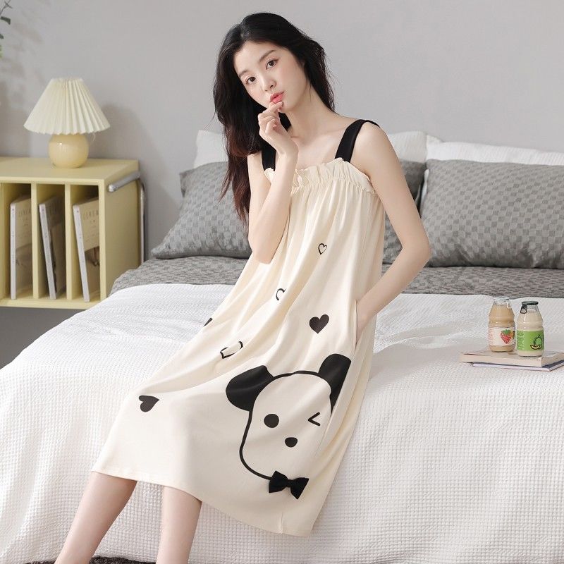 Nightdress women's summer thin section pure cotton camisole summer small fragrance high-end sense can be worn outside mid-length home clothes