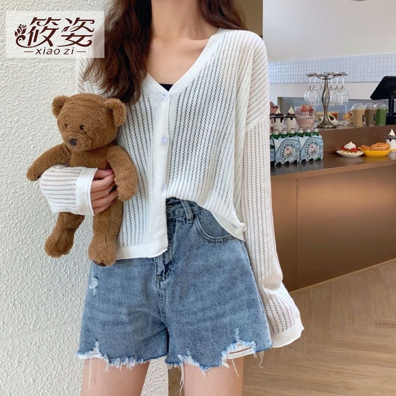 Xiaozi Ice Silk Knitted Sunscreen Cardigan Thin Women's Short Coat Summer Suspender Dress with Shawl and Small Shoulder Top