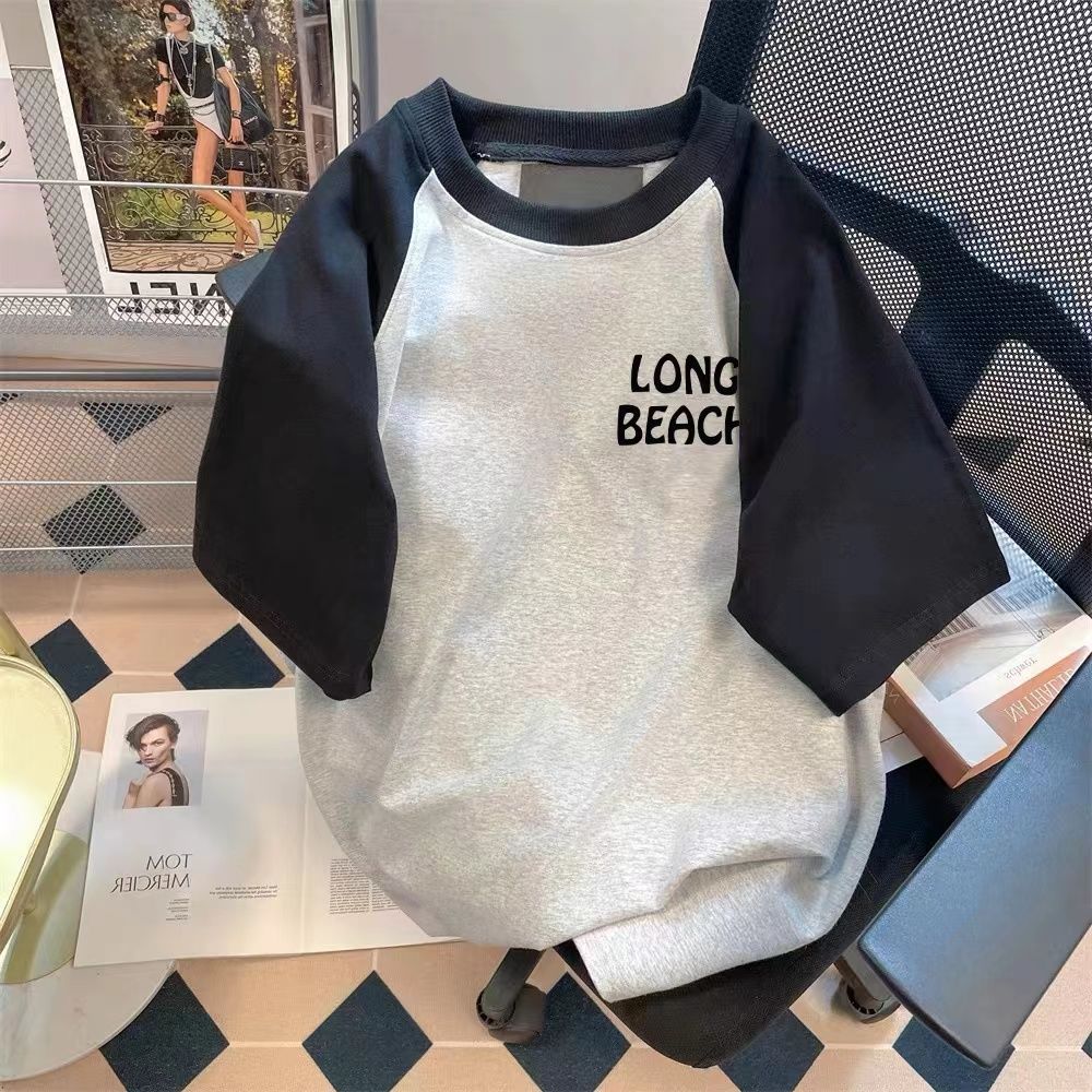 Short-sleeved t-shirt female students Korean version loose tide ins summer half-sleeved top salt system oversize college style all-match