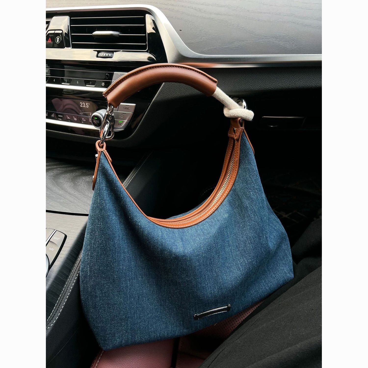 All-match Hong Kong-style retro denim tote bag women's 2023 new high-end niche underarm bag shoulder...