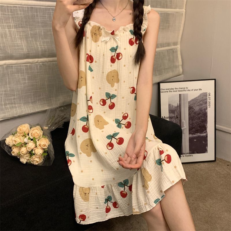 Plus fat plus size sling pajamas women's summer Korean chic sleeveless I-shaped sweet and cute home clothes for outside wear