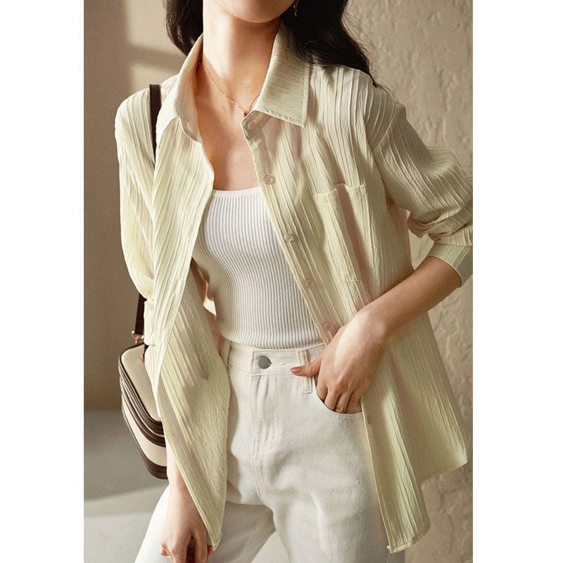 Grigio long-sleeved solid color shirt for women spring and summer loose lazy style thin textured sun protection jacket top