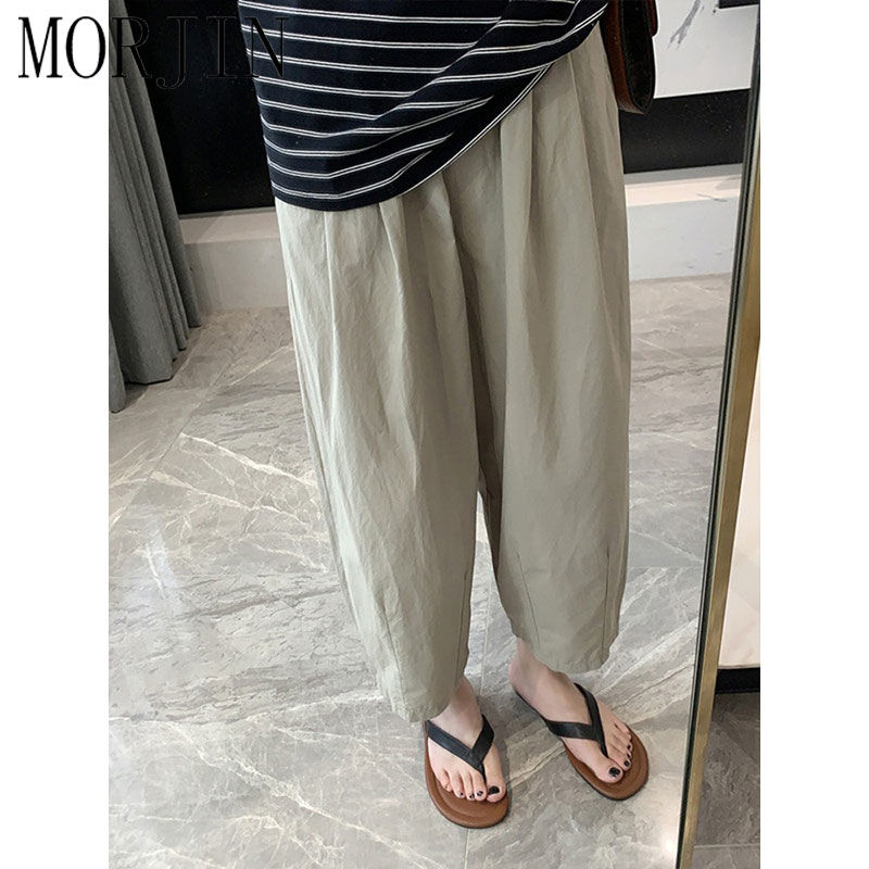 MORJIN Japanese retro pleated casual pants women's summer Korean style outerwear loose lazy drape wide-leg nine-point pants