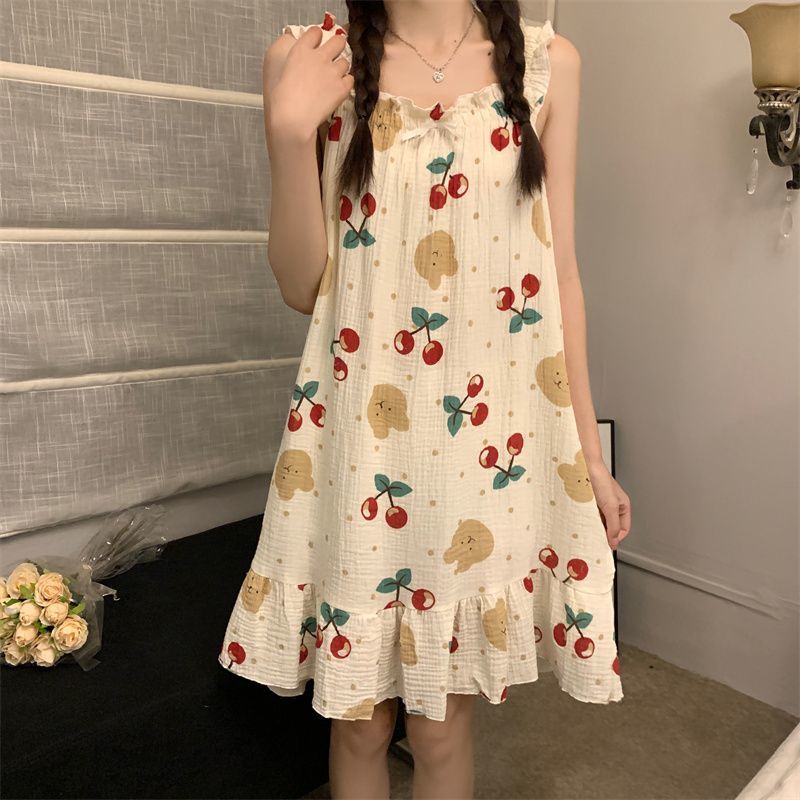 Plus fat plus size sling pajamas women's summer Korean chic sleeveless I-shaped sweet and cute home clothes for outside wear