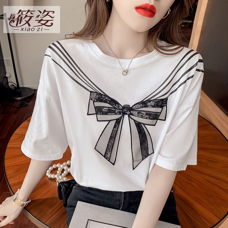 筱姿t恤女短袖純棉2023年新款夏寬鬆小個大版歐洲站時尚港風ins潮