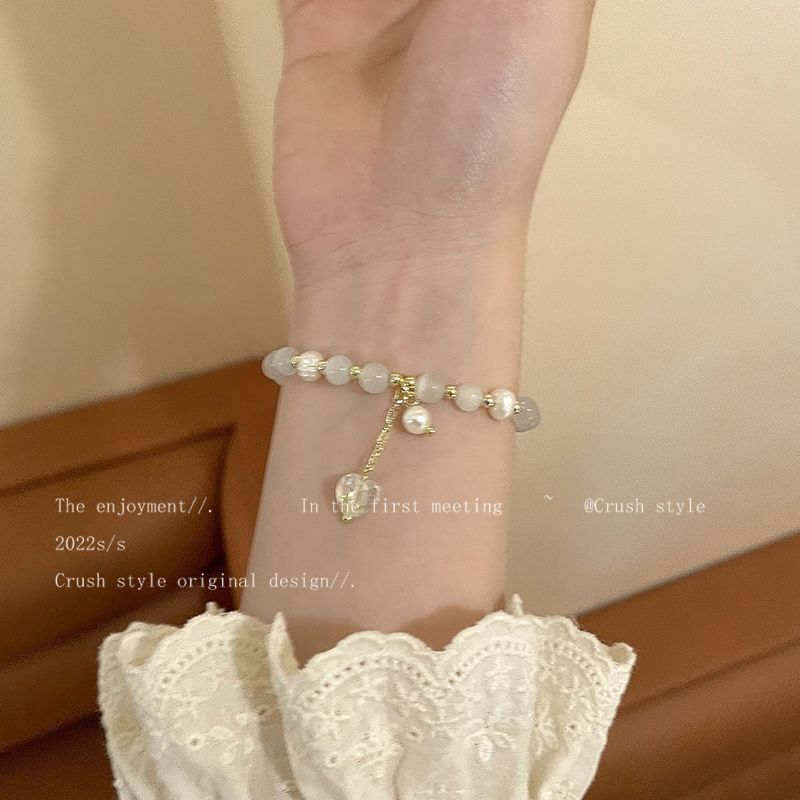 貓眼石珍珠愛心水晶手鍊女款秋冬輕奢小眾設計感精緻高級手串手飾