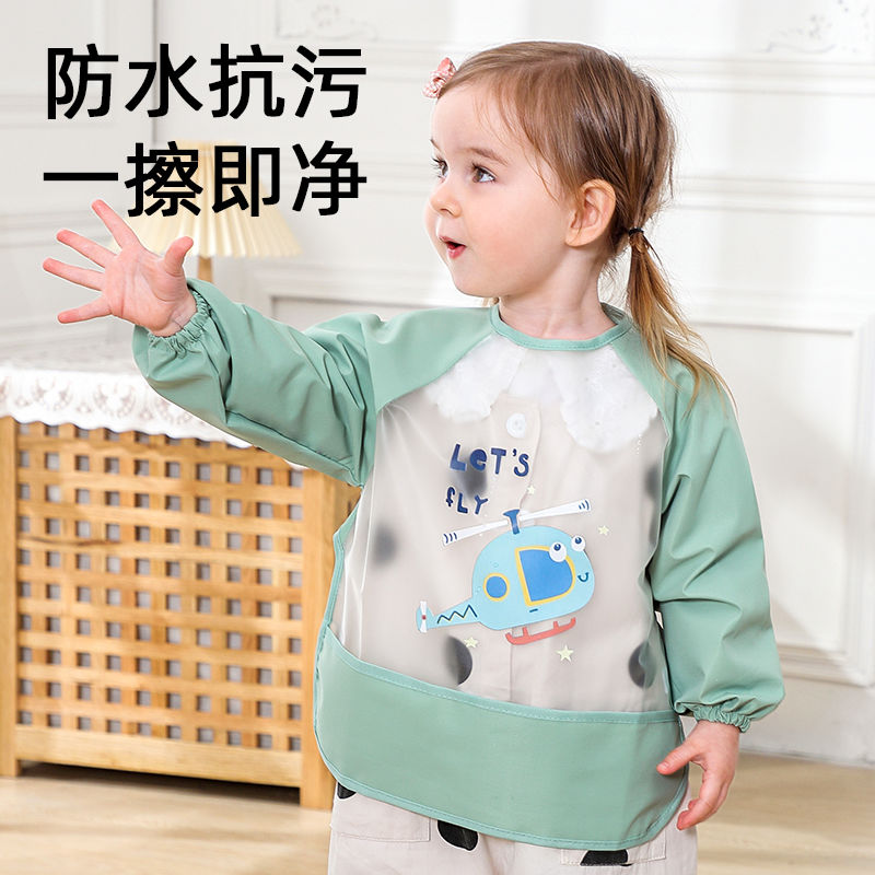 Baby eating bib sleeveless waterproof children's gown anti-dirty wash-free rice pocket summer protective clothing baby apron reverse wear