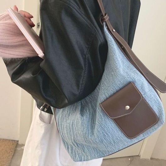 Large-capacity commuter bag female  new spring and summer fashion portable denim bag high-level sense messenger bag tote bag