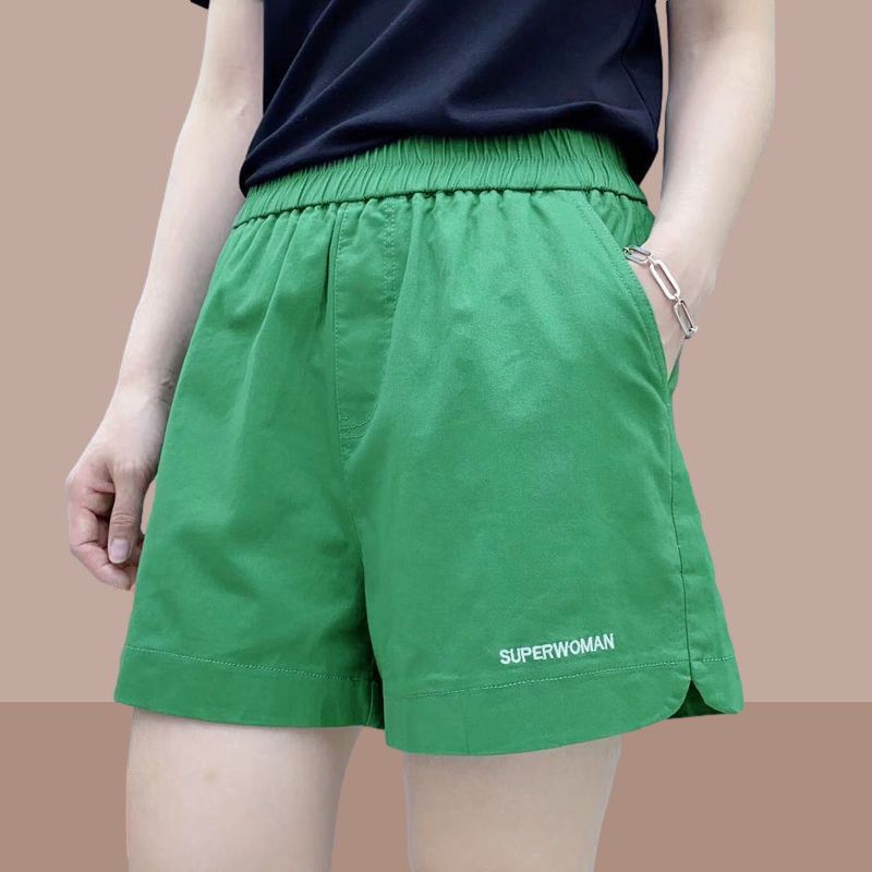 Plus size women's fat mm loose slimming wide leg hot pants summer new high waist sports outer wear embroidered letter shorts