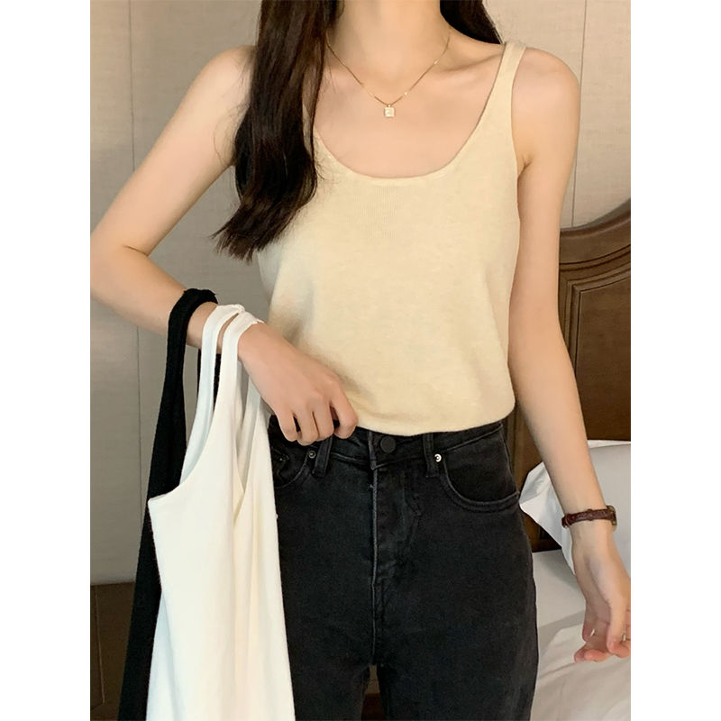 Knitted Vest Women's Suit Inner Bottom Large Size Fat mm2023 New Suspender Design Sense Summer Outerwear Tops
