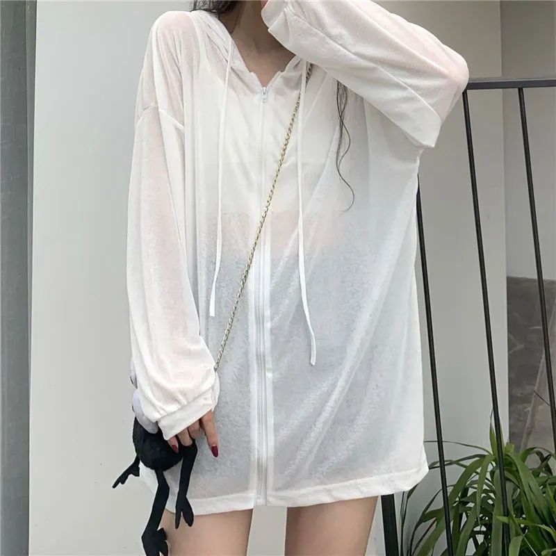 Thin hooded sun protection clothing cardigan jacket female summer Korean version 2023 new long-sleeved loose very fairy top trend