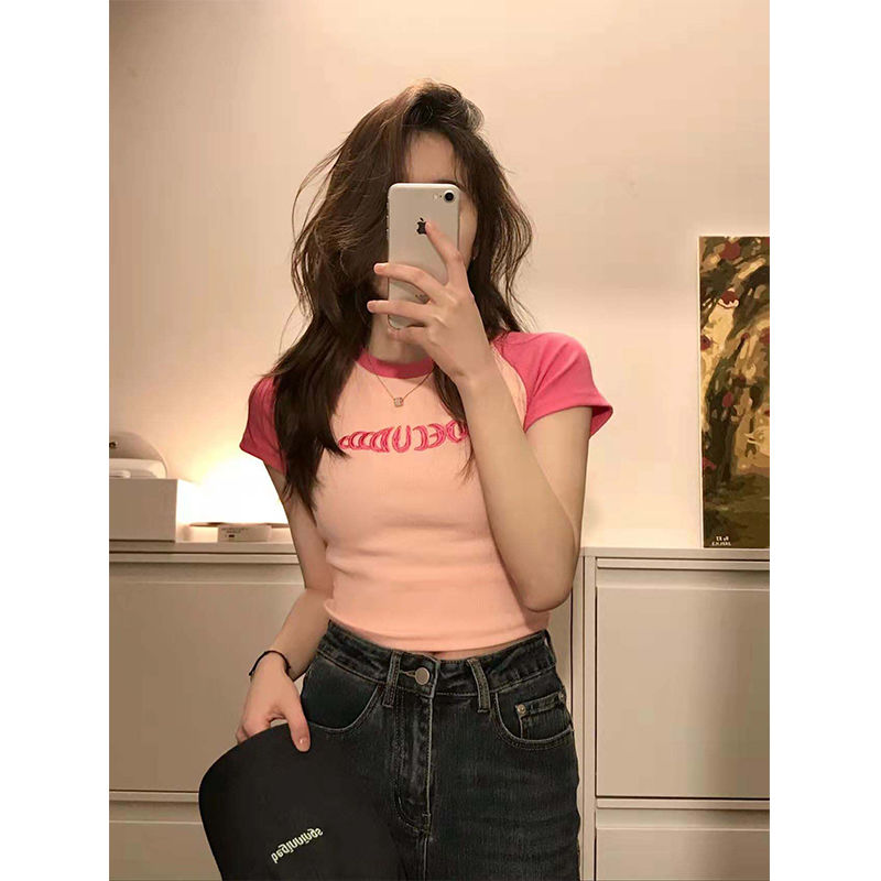 辣妹大碼胖mm短袖t恤女夏設計感小眾純欲風修身顯瘦短款上衣ins潮