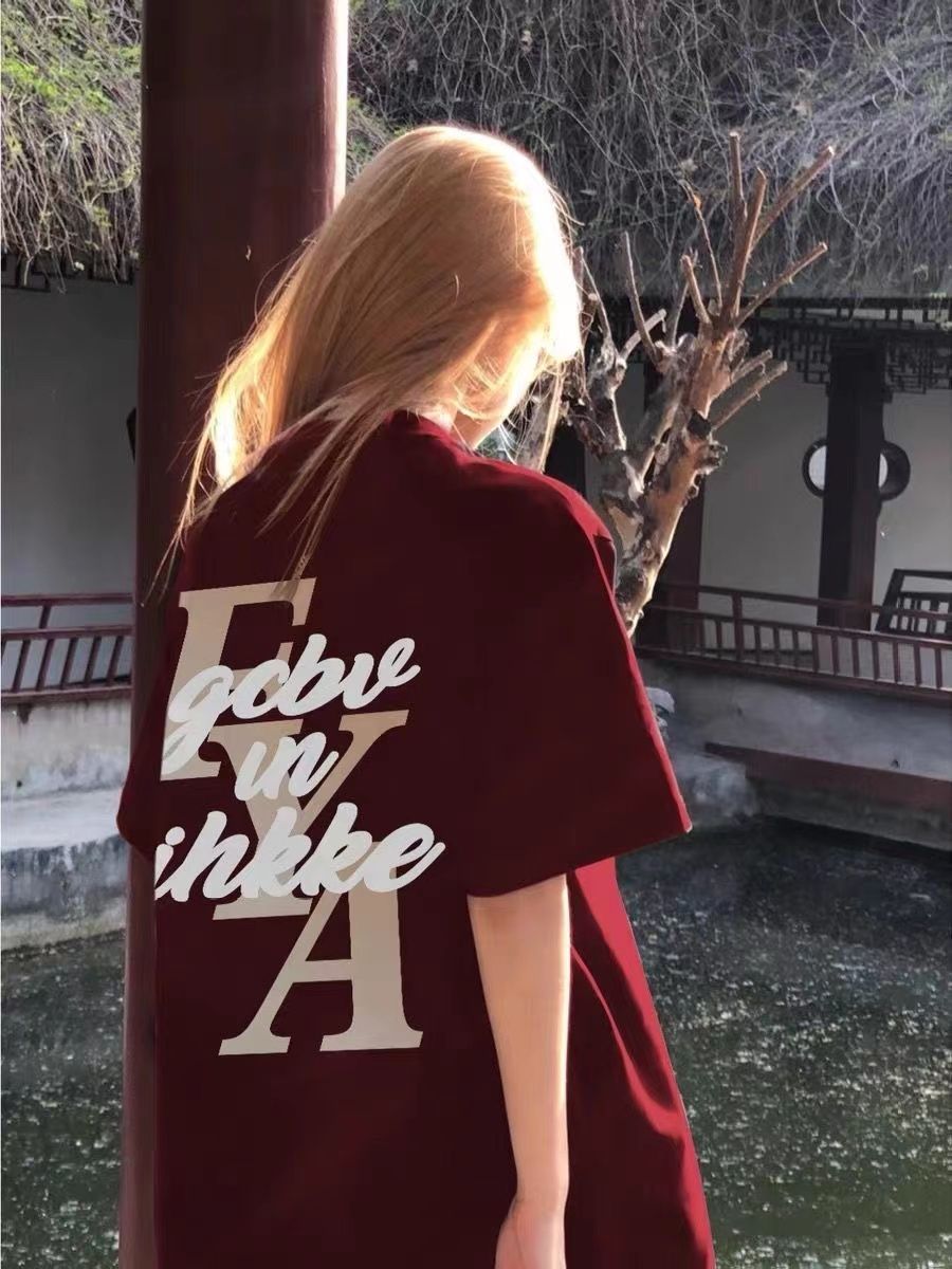 100%純棉美式復古字母印花丅恤短袖女寬鬆夏季新款高街半袖上衣潮