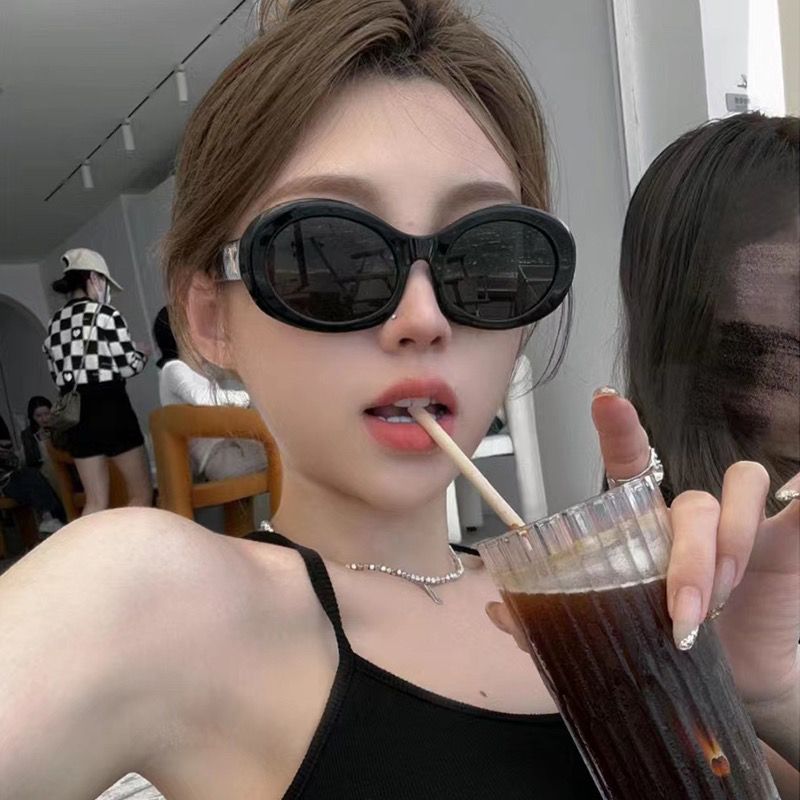 復古法式黑色橢圓框墨鏡女款高級感歐美風辣妹太陽眼鏡貓眼凱旋門